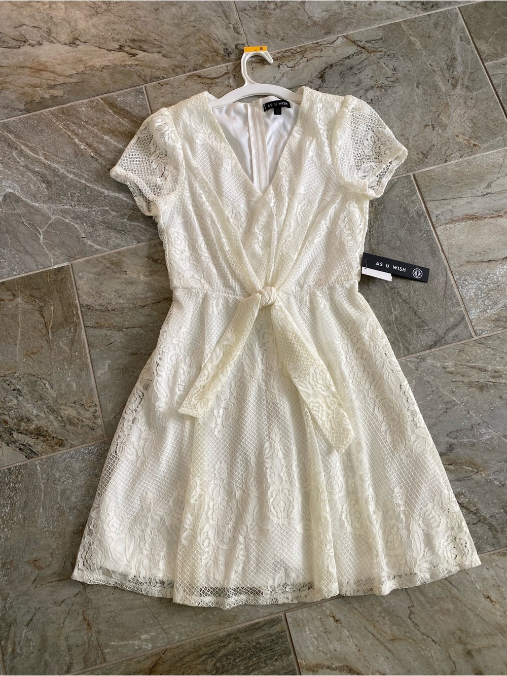 NWTAs U Wish Ivory Lace Tie-Front Mini Dress